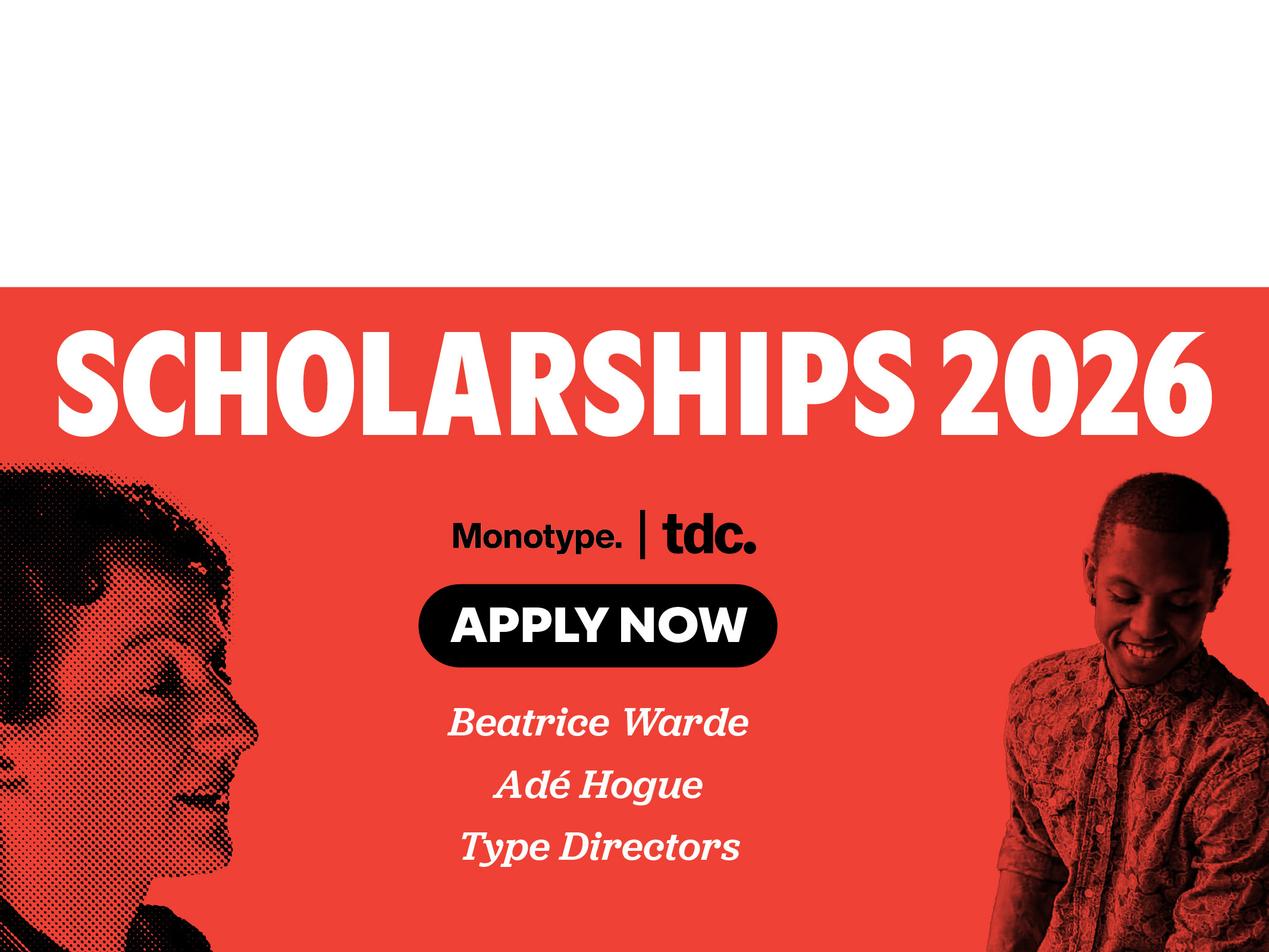 TDC Scholarships banner describing three available scholarships for design students. Apply at tdc.org/scholarship
